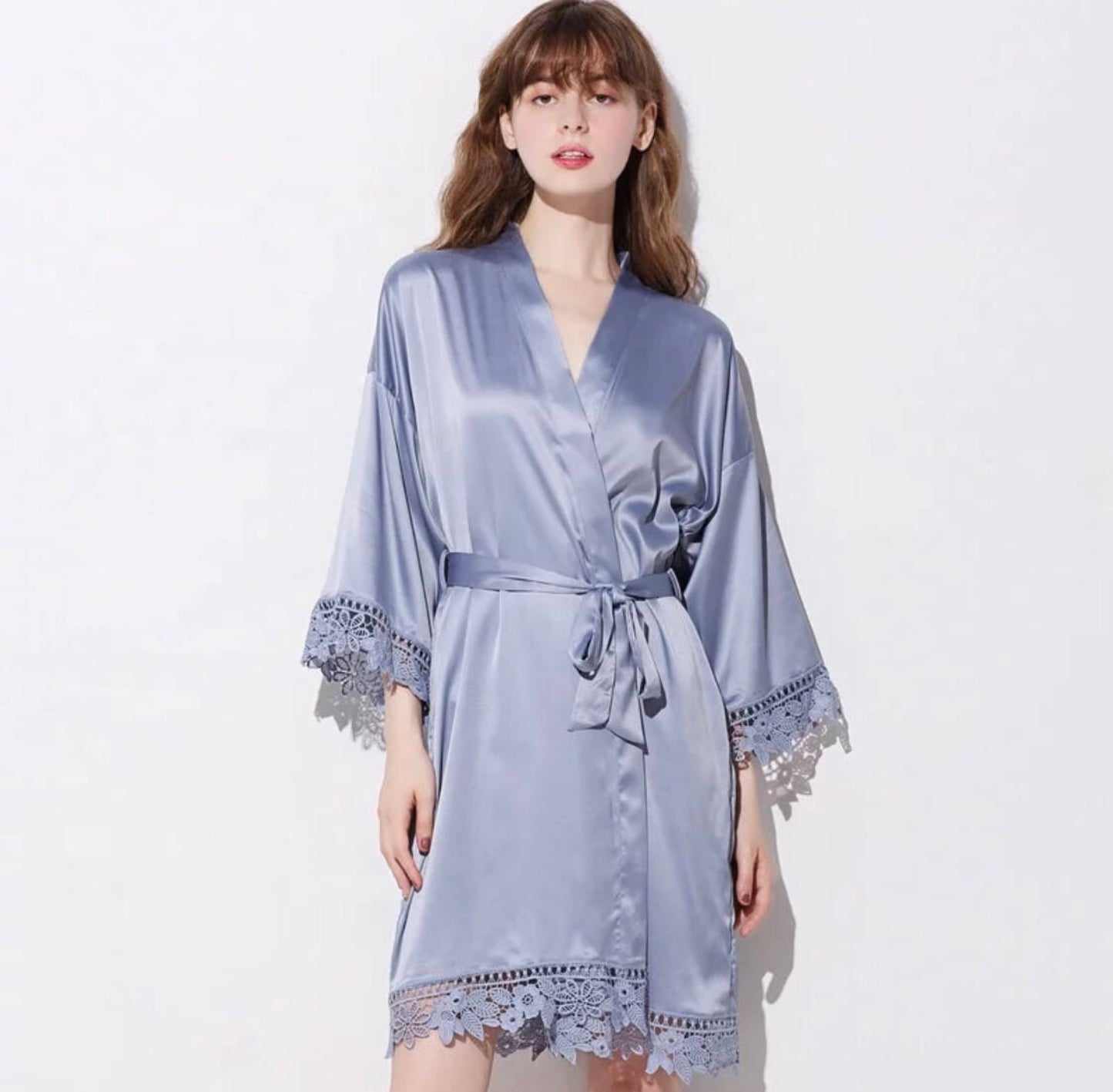 Satin lace trim gowns