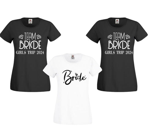 Women's Hen party Girls Trip Personalised Matching T-shirts Tee Bridal Holiday Bride Tribe Hen do Hen-do Ladies bridesmaids maid of Honour